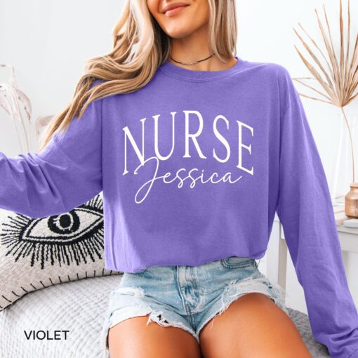 personalized nurse long sleeve t shirt custom rn shirt graduation gift for nurses registered nurse name tee wq8fi