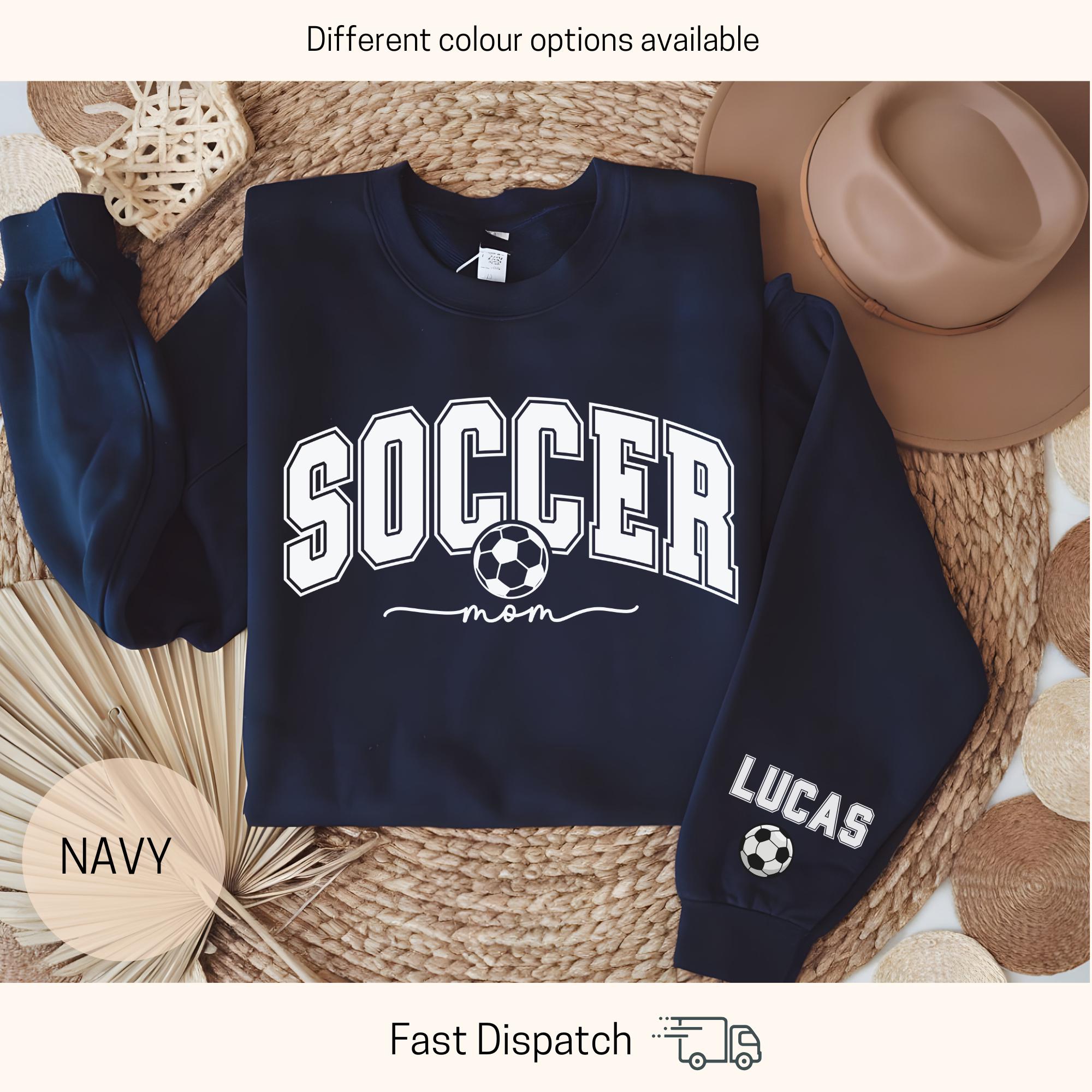 personalized soccer mama sweatshirt with custom kids names on sleeve cute mom crewneck for soccer moms 9fb8h