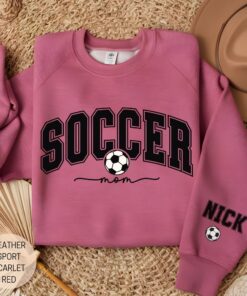 personalized soccer mama sweatshirt with custom kids names on sleeve cute mom crewneck for soccer moms h90ib