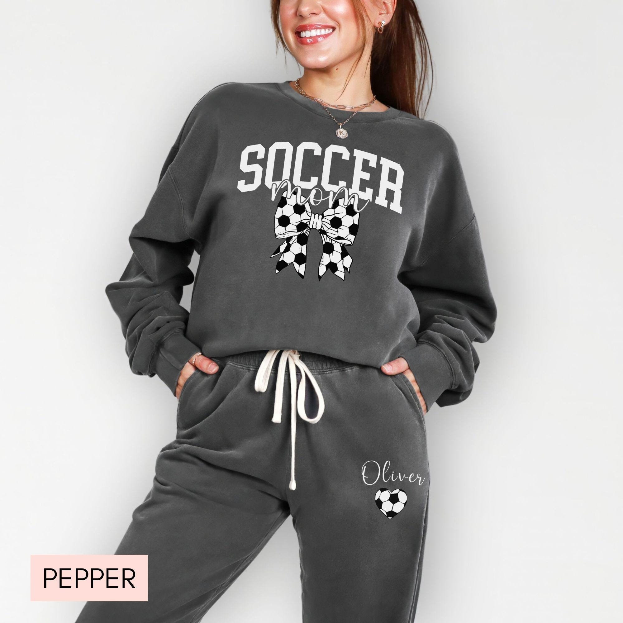 personalized soccer mom sweatshirt and sweatpants custom soccer mama shirt with kids name unique soccer mom gift vmvpm