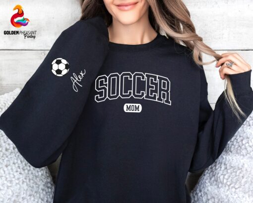 personalized soccer mom sweatshirt with custom name on sleeve custom sport mom crewneck unique soccer mom shirt bj9if scaled