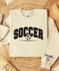 personalized soccer mom sweatshirt with kids name on sleeve for game day sports mom gift soccer mama hoodie ulbd3