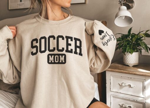 personalized soccer mom sweatshirt with names on sleeve custom soccer mom crewneck best mom gift for soccer moms koe3j