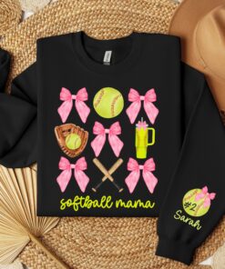 personalized softball mama sweatshirt with coquette bow for moms unique softball mom hoodie and gift u5x5y