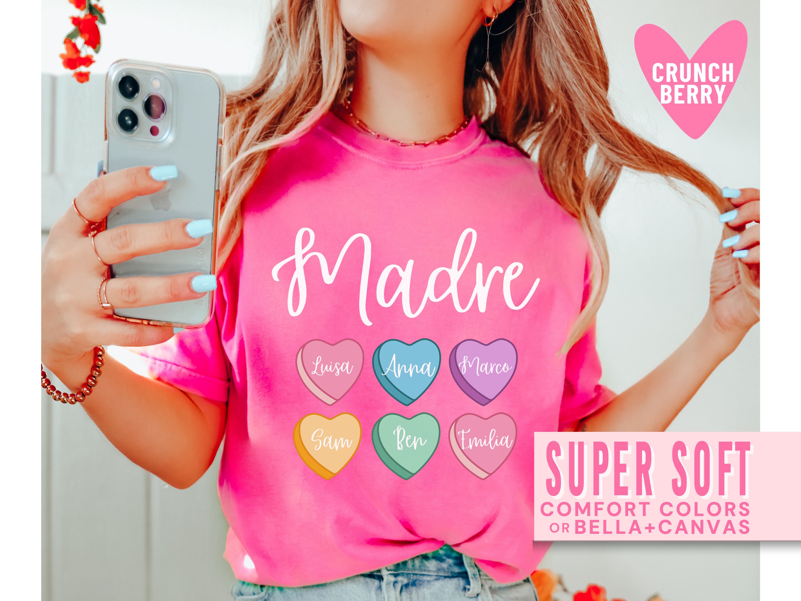 personalized spanish mom shirt with kids names for valentines day pink madre heart tee for da de san valentn 6vavm scaled