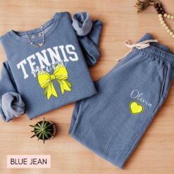 personalized tennis mom sweatshirt and sweatpants custom comfort colors sports mom shirt with kids name for game day wmwng