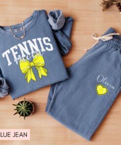 personalized tennis mom sweatshirt and sweatpants custom comfort colors sports mom shirt with kids name for game day wmwng