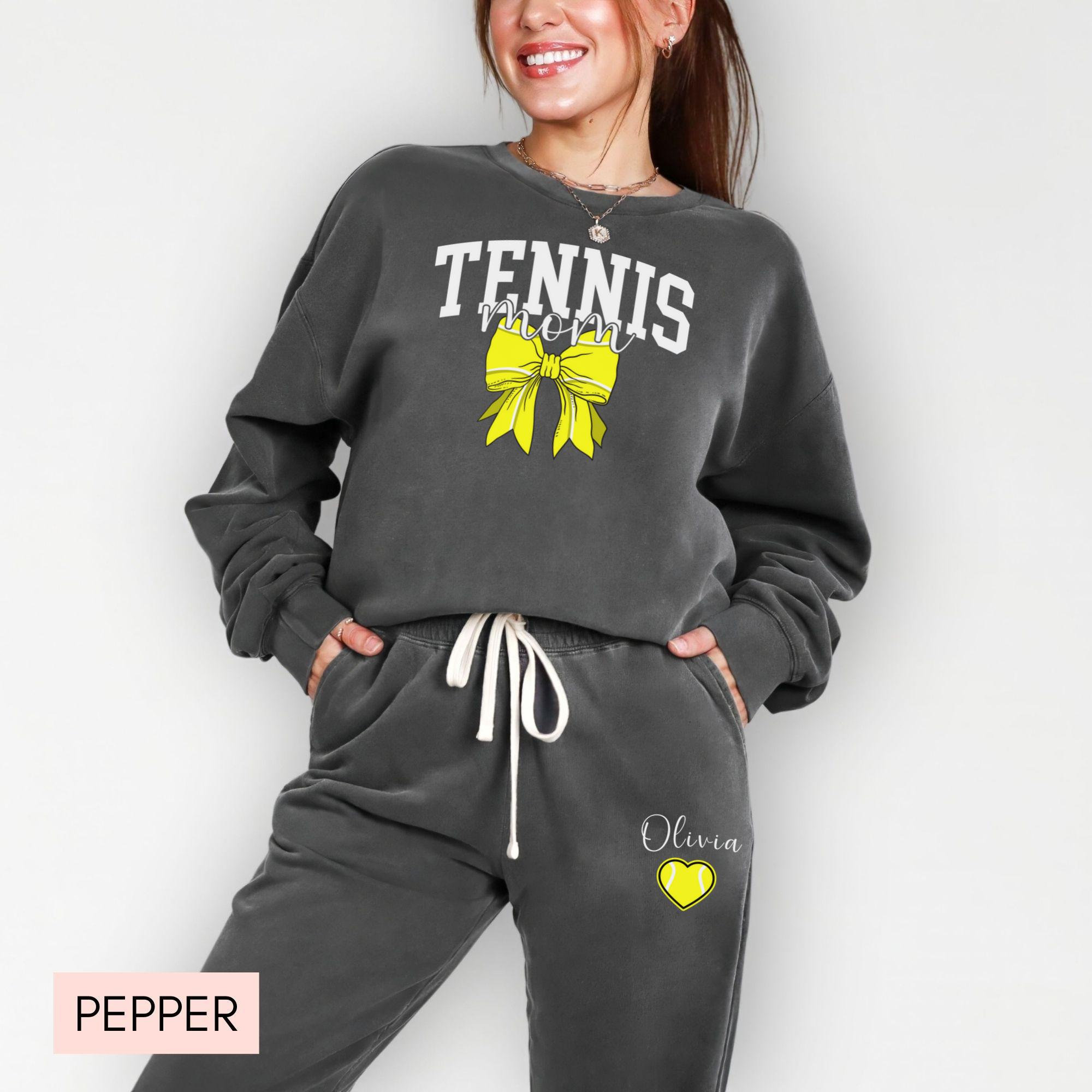 personalized tennis mom sweatshirt and sweatpants custom sports apparel with kids name for game day rj2ga