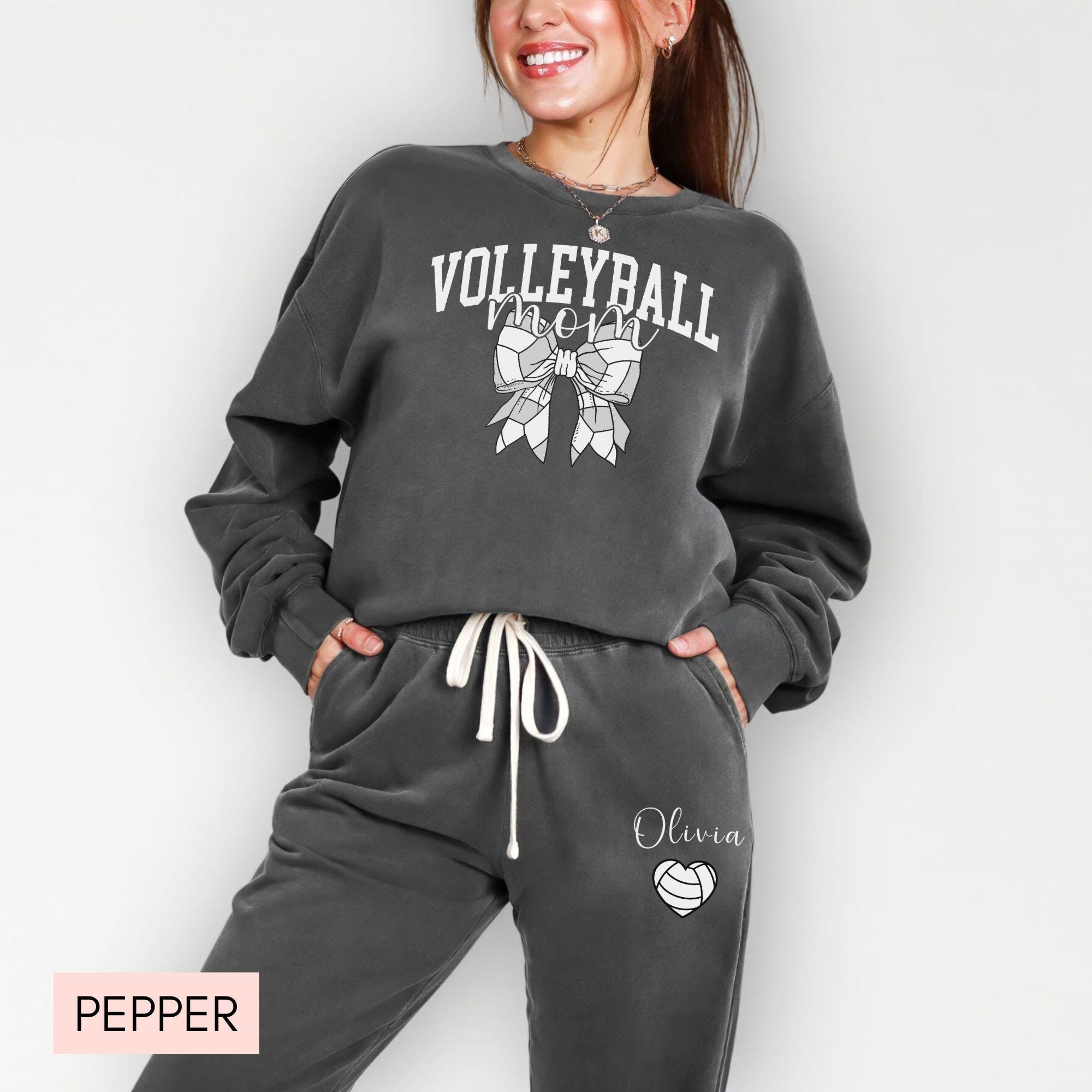 personalized volleyball mom sweatshirt and sweatpants set custom sports mom apparel with kids names