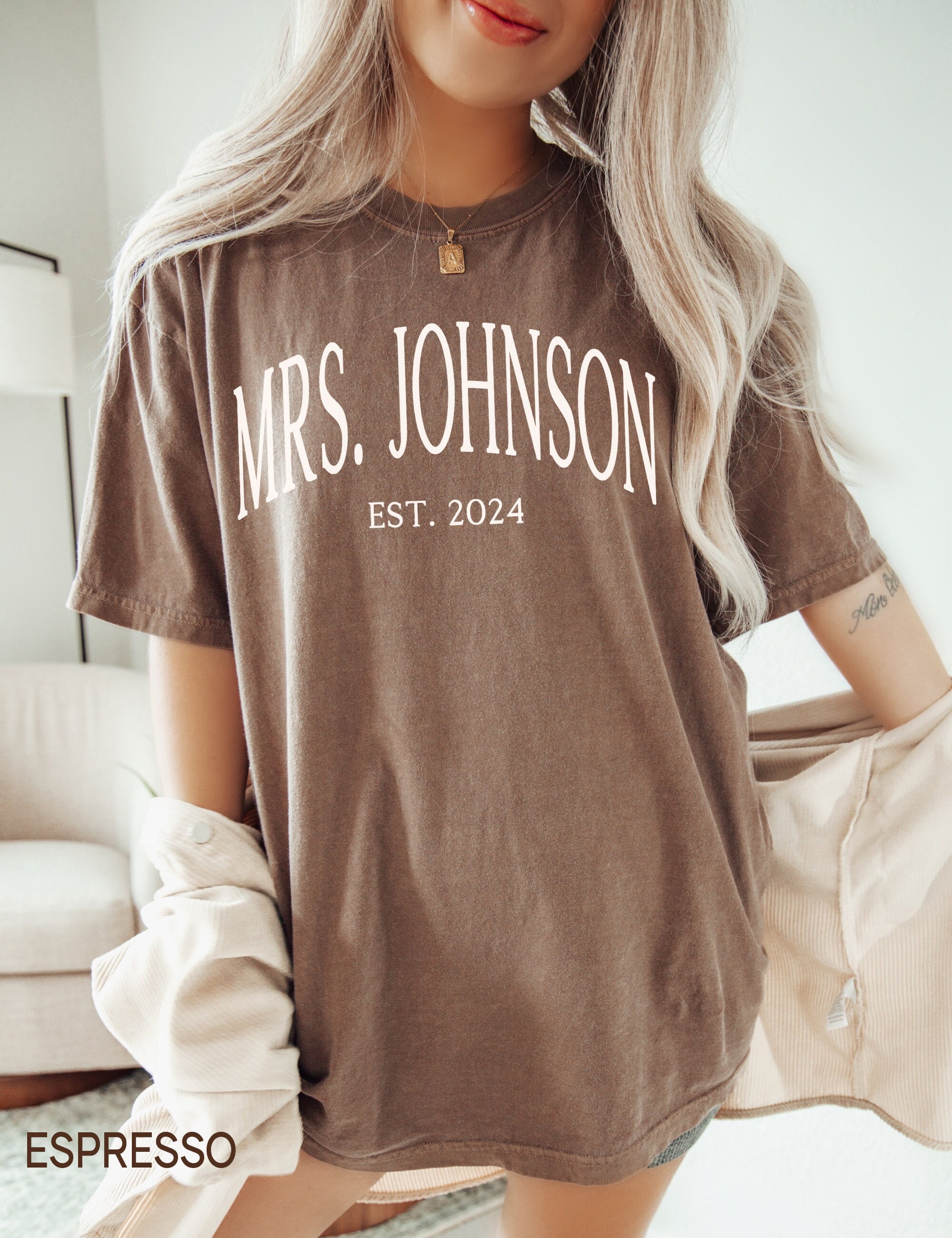 personalized wife shirt custom last name t shirt for brides honeymoon and bridal shower gifts comfort colors mrs tee arfxv scaled