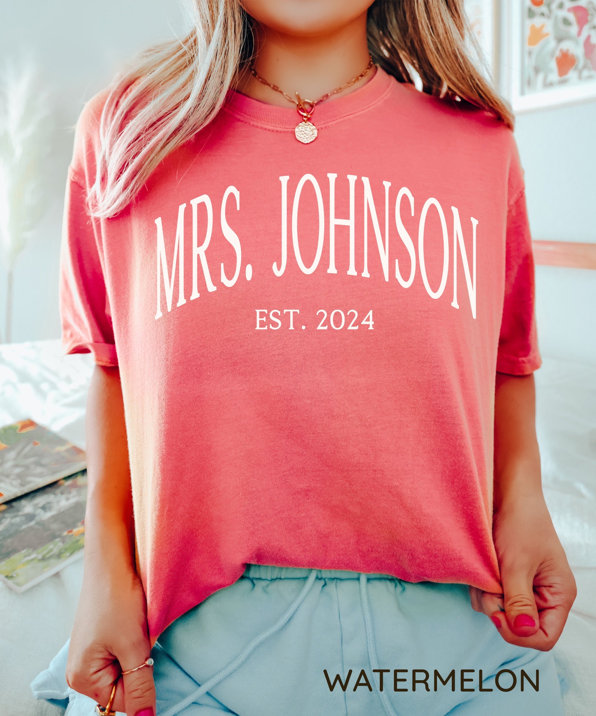 personalized wife shirt custom last name t shirt for brides honeymoon and bridal shower gifts comfort colors mrs tee ccd0g