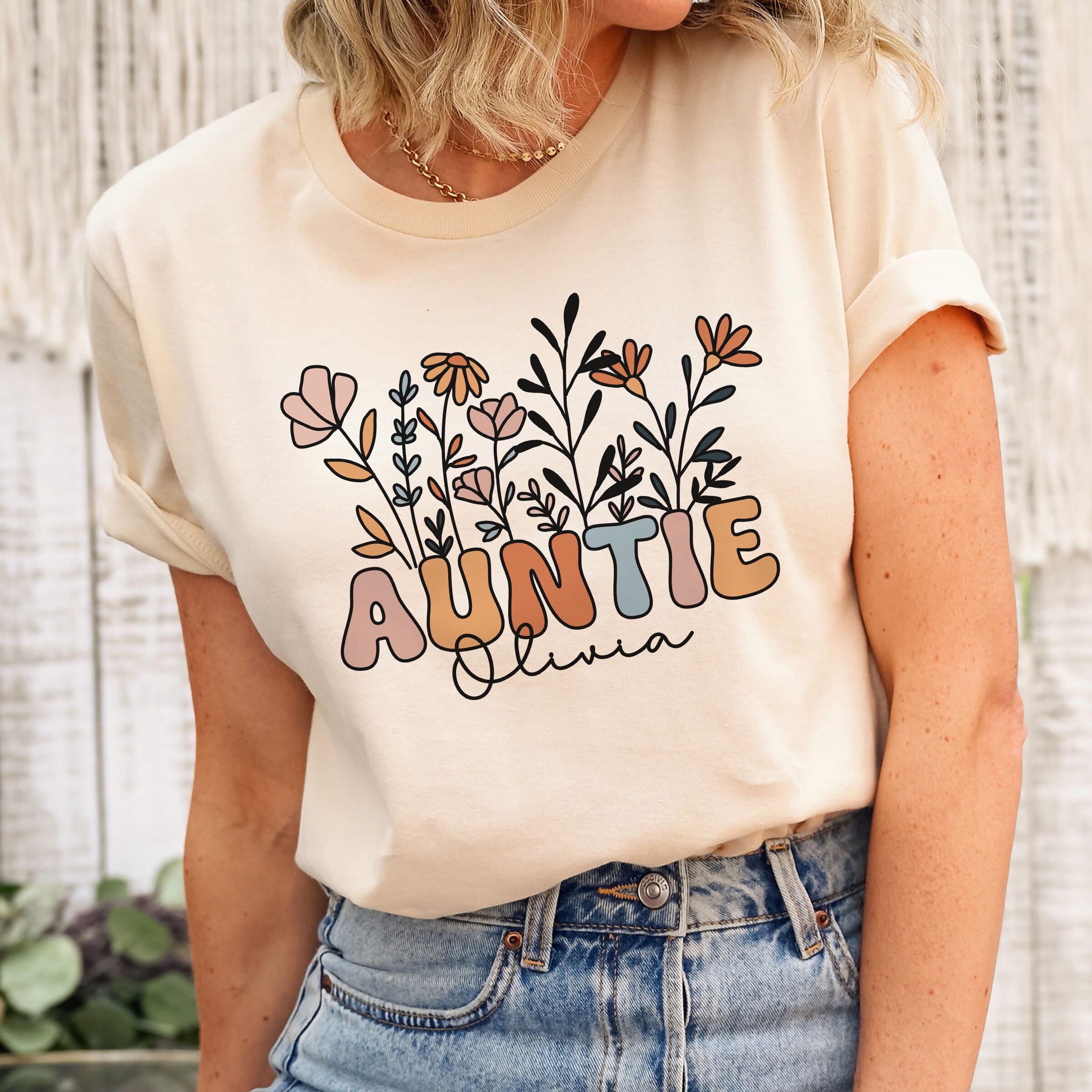 personalized wildflowers auntie shirt custom aunt t shirt new aunt gift for pregnancy announcement and aunt reveal nre2y