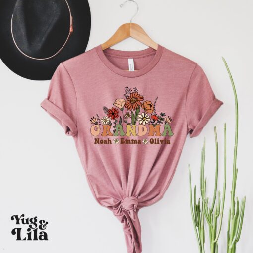 personalized wildflowers grandma shirt with grandkids names for mothers day and christmas gifts dhlve
