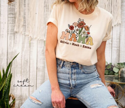personalized wildflowers mama shirt with kids names for mothers day custom mom t shirt unique gift for moms ng9kg