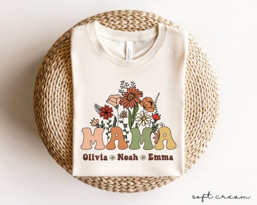 personalized wildflowers mama shirt with kids names for mothers day custom mom t shirt unique gift for moms rgdmp