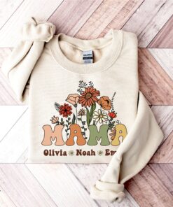 personalized wildflowers mama sweatshirt with kids names custom mothers day gift crewneck for mom life b7yun