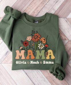 personalized wildflowers mama sweatshirt with kids names custom mothers day gift crewneck for mom life xafvp