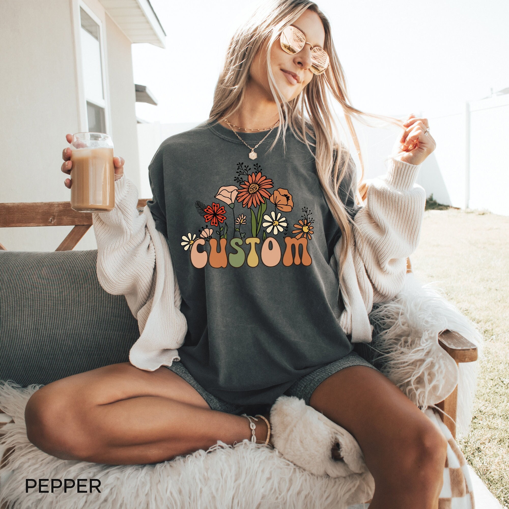 personalized wildflowers t shirt for women custom unisex shirt unique gift for her groovy mom life tee f059g