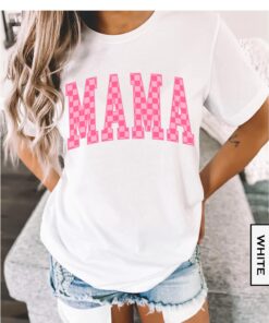 pink check mama shirt vintage style for mothers day retro mom t shirt unique new mom gift comfortable cotton tee js6md