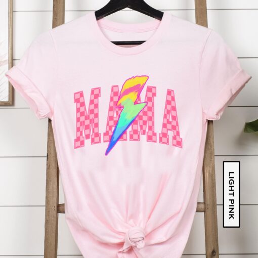 pink checkered mama shirt with brush stroke lightning bolt tee for mothers day and new mom gifts ssaak scaled