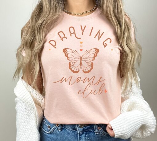 praying moms club t shirt for mothers day cute mom life tee butterfly design trendy shirt for mom to be k0aji