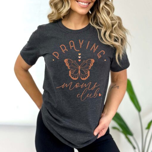 praying moms club t shirt for mothers day cute mom life tee butterfly design trendy shirt for mom to be q5jgg