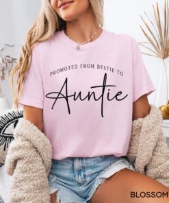 promoted from bestie to auntie shirt for new aunt pregnancy announcement gift cute aunt to be t shirt jabod