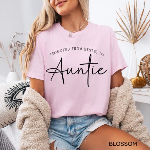 promoted from bestie to auntie shirt for new aunt pregnancy announcement gift cute aunt to be t shirt jabod