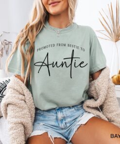 promoted from bestie to auntie shirt for new aunt pregnancy announcement gift cute aunt to be t shirt ood6t