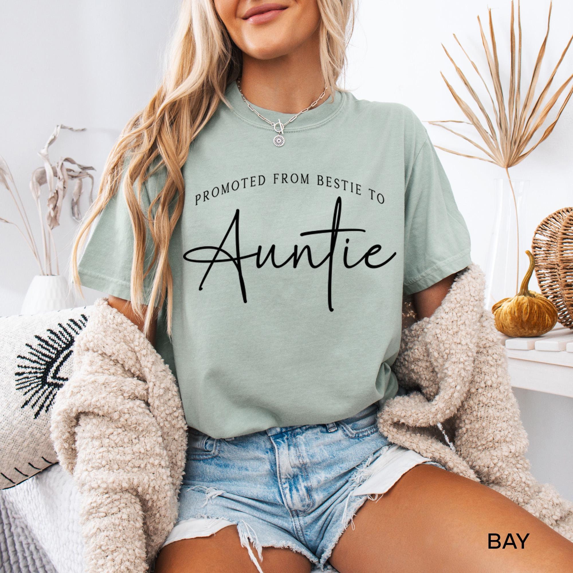 promoted from bestie to auntie shirt for new aunt pregnancy announcement gift cute aunt to be t shirt ood6t