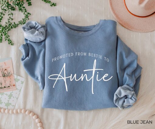 promoted from bestie to auntie sweatshirt for pregnancy announcement gift new aunt shirt unique aunt to be gift d8w42