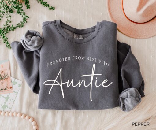 promoted from bestie to auntie sweatshirt for pregnancy announcement gift new aunt shirt unique aunt to be gift eglwg
