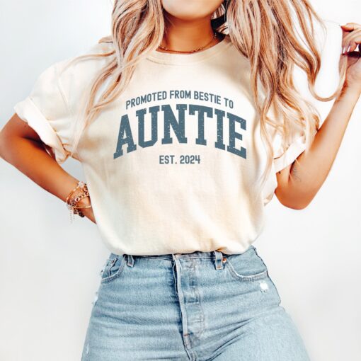 promoted to auntie est 2024 shirt for best friend pregnancy announcement new aunt t shirt gift idea sneym