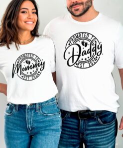 promoted to mommy and daddy established 2024 matching shirts for mom to be and dad to be unique family gifts feqex