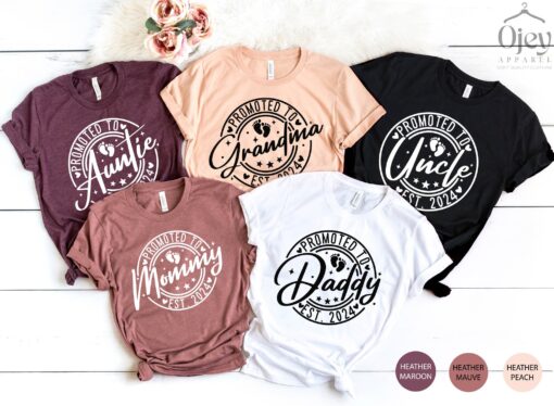 promoted to mommy and daddy established 2024 matching shirts for mom to be and dad to be unique family gifts jkjly