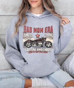 rad mom era hoodie caffeine and chaos sweatshirt funny mom shirt retro mama apparel for cool moms and badass mamas j6nmq