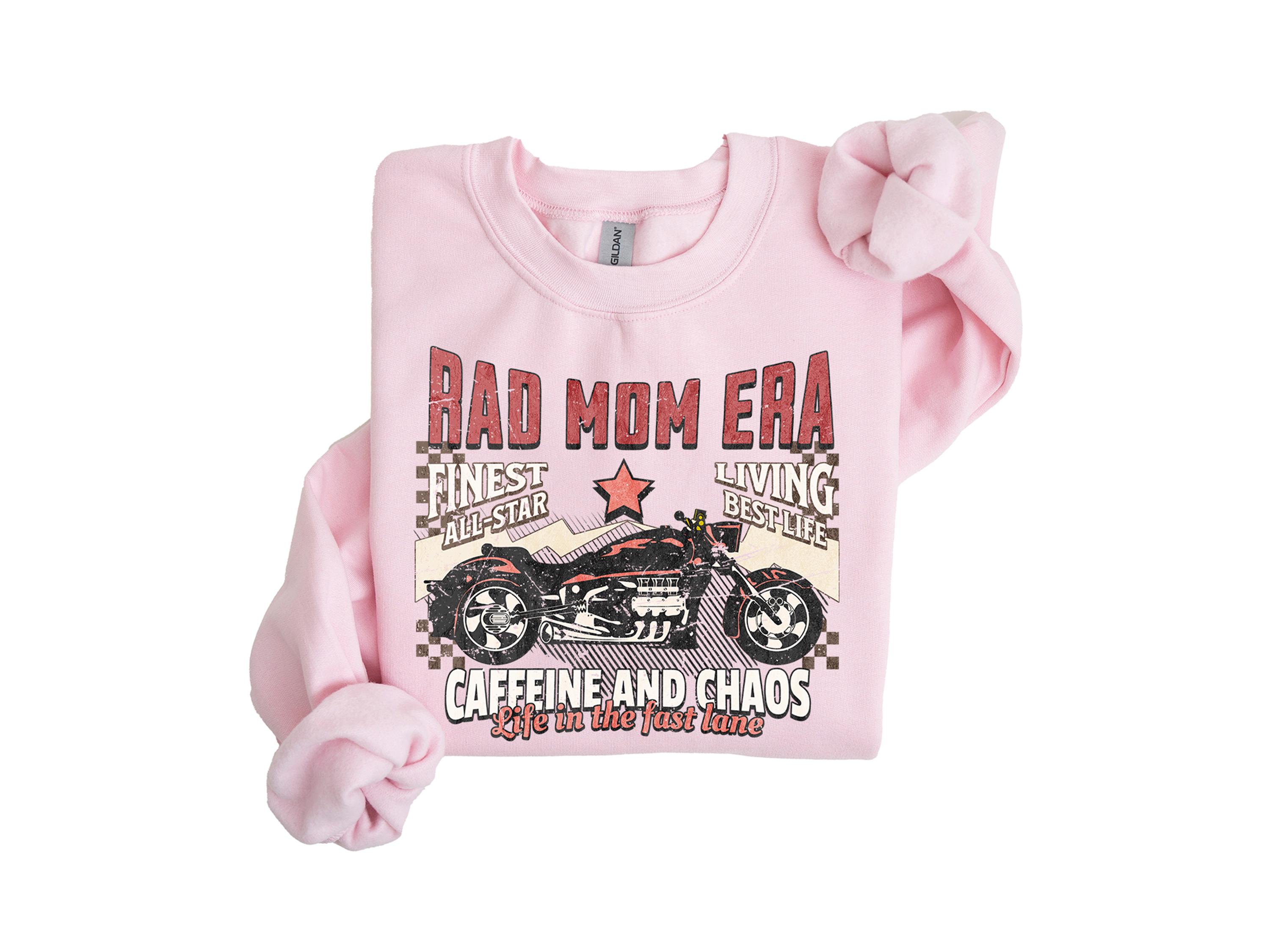 rad mom era shirt caffeine and chaos funny mom t shirt cool mom sweatshirt retro mama hoodie best mom ever apparel ykisy scaled