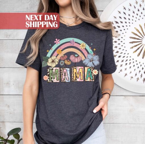 rainbow floral mom shirt cute boho mama t shirt best mom ever gift for mothers day leopard print design igthy