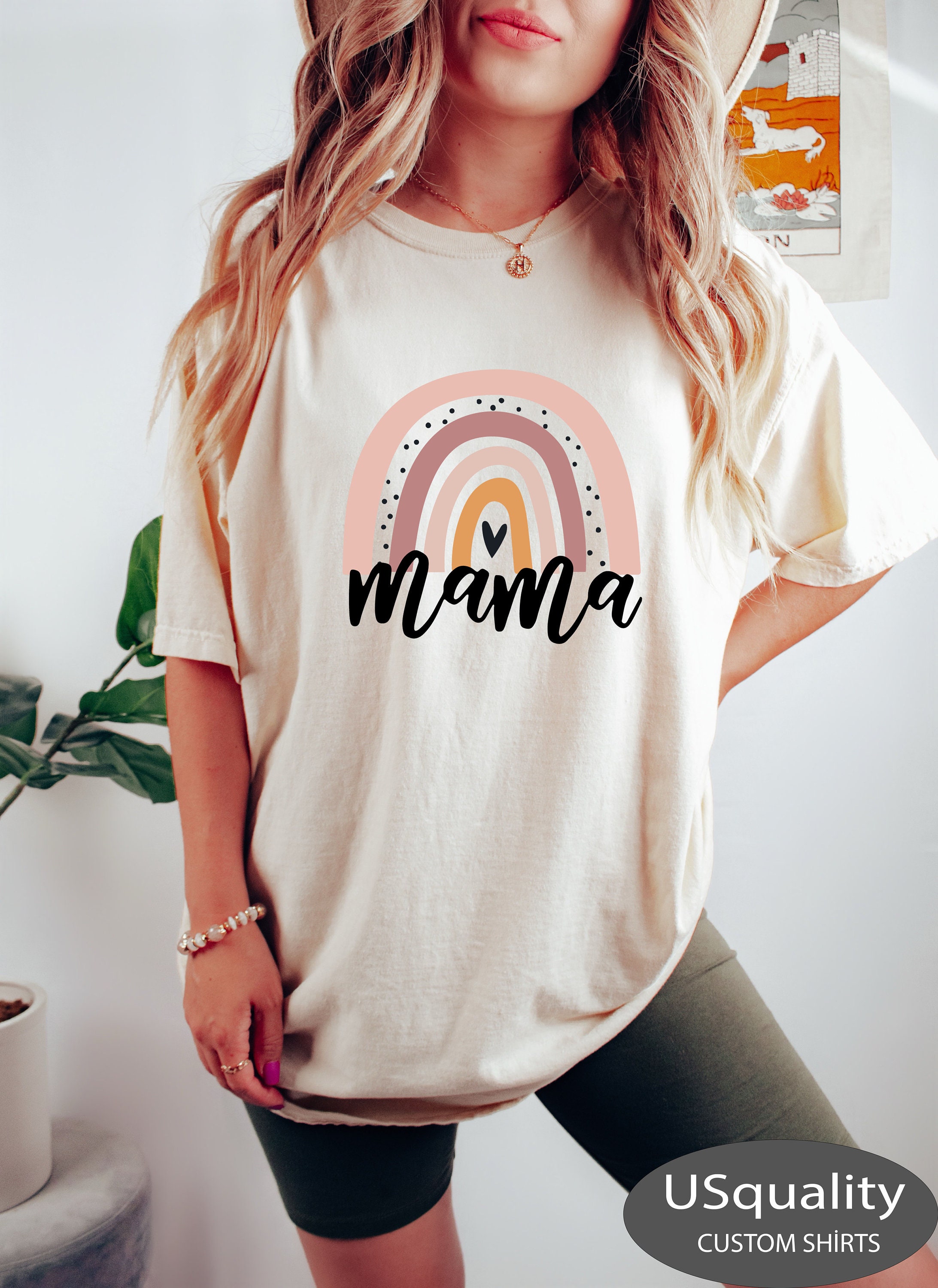 rainbow mama shirt and mini matching shirt set for mom and daughter with heart design rainbow t shirt ozqbk scaled