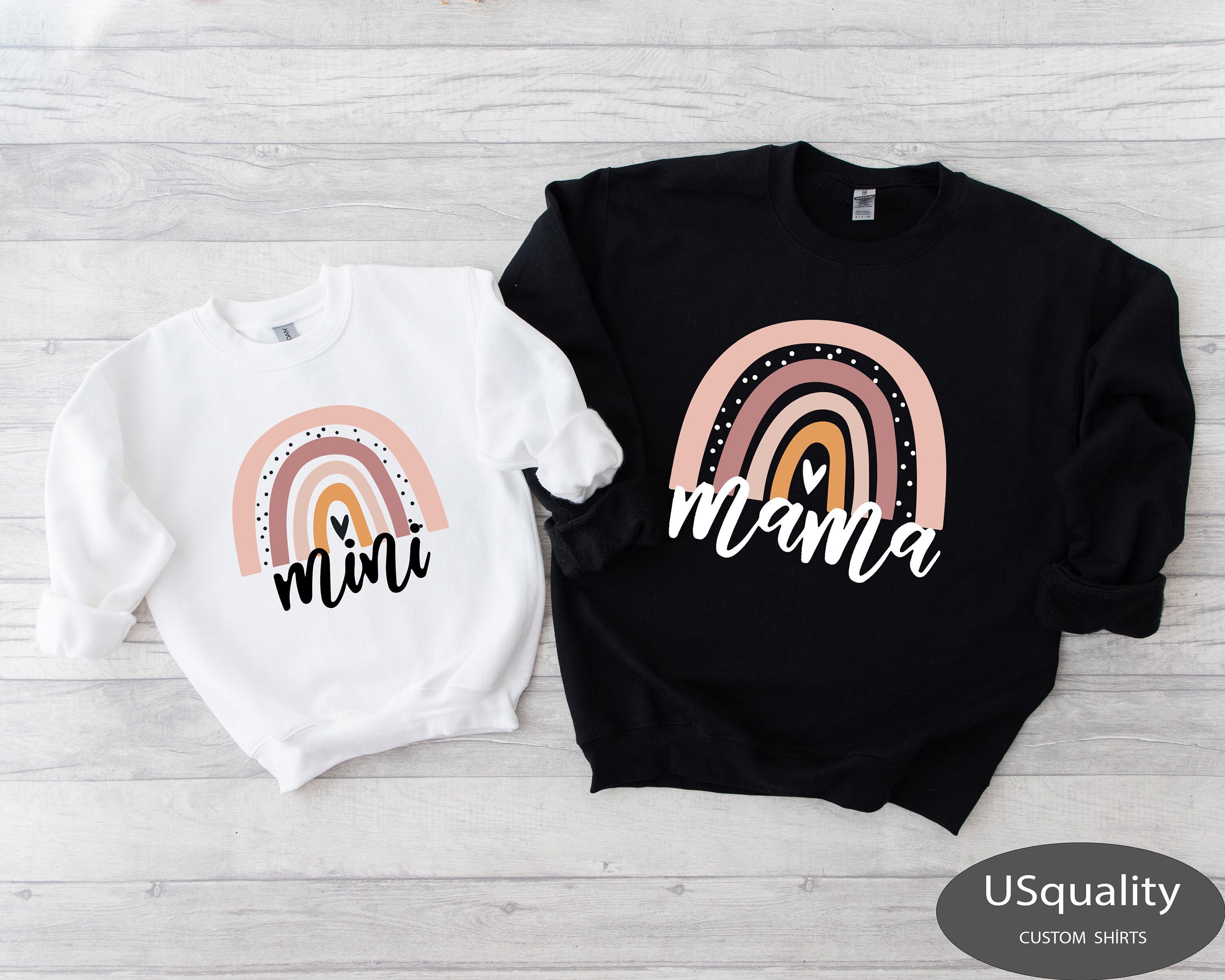 rainbow mama shirt and mini matching shirt set for mom and daughter with heart design rainbow t shirt ukxmx scaled