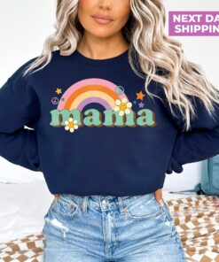 rainbow mama sweatshirt flower mom t shirt retro camp girl birthday shirt vintage wild style for moms gscwl