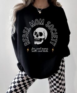 rebel mom society graphic crewneck sweatshirt for women edgy badass mom shirt trendy mama apparel 3j3dm