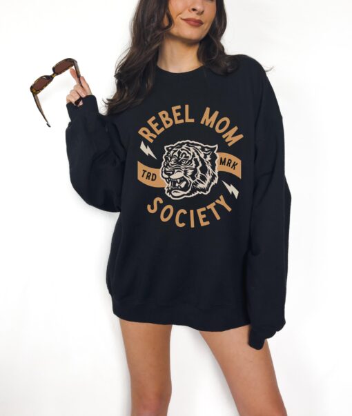 rebel mom society vintage graphic sweatshirt for women edgy retro design best mom ever gift for badass moms