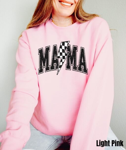 retro checkered lightning bolt mama sweatshirt for moms trendy mama shirt first time mom gift mothers day shirts ctf4f scaled