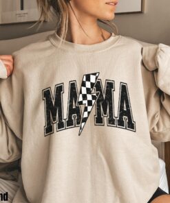 retro checkered lightning bolt mama sweatshirt for moms trendy mama shirt first time mom gift mothers day shirts wb28a