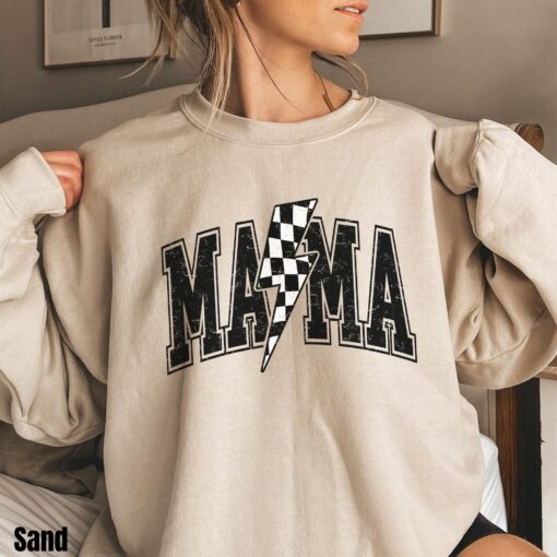 retro checkered lightning bolt mama sweatshirt for moms trendy mama shirt first time mom gift mothers day shirts wb28a