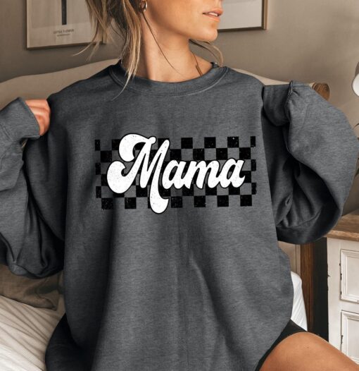 retro checkered mama sweatshirt for mothers day cute mom life sweater unique gift for her best mom ever shirt bhfbr