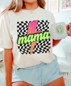 retro checkered mom shirt neon mama shirt funny mothers day gift lightning bolt design for moms dcxi3