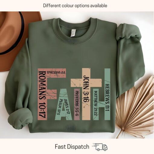 retro christian faith sweatshirt with bible verse cross design for trendy christians and church friends yg282