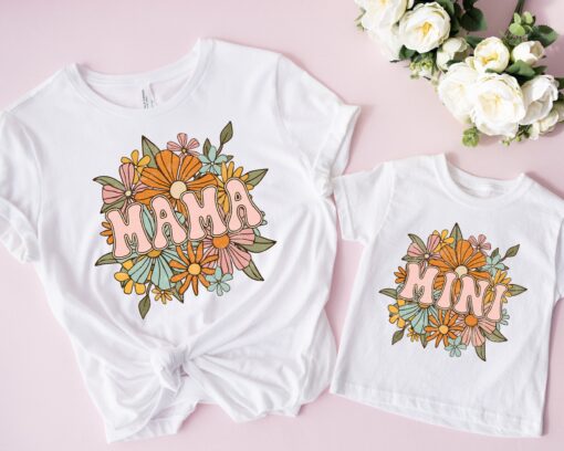 retro floral mama mini shirt matching mamas girl t shirt cute mom life shirt vintage flower design for mothers day